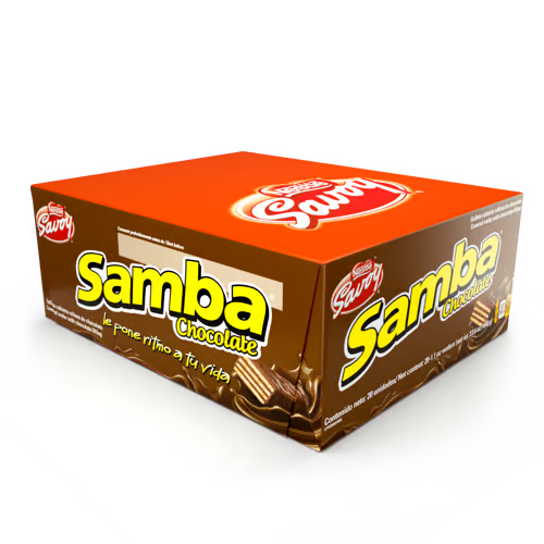 SAMBA® Oblea con Relleno Sabor Chocolate Cubierto de Chocolate Display 20 unidades de 32 gr c/u
