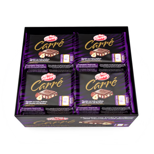 SAVOY® CARRÉ Mini Chocolate con Leche y Avellanas con Avellanas Display 16 Unidades de 25 g c/u