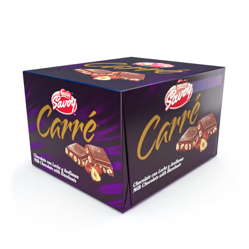 SAVOY® CARRÉ Chocolate de Leche con Avellanas Display 10 Unidades de 100 g c/u