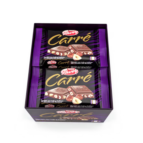 SAVOY® CARRÉ Chocolate de Leche con Avellanas Display 10 Unidades de 100 g c/u