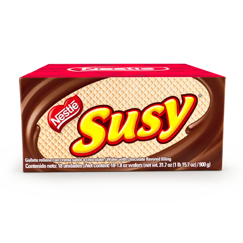 [1000001] SUSY® Maxi Chocolate Flavored Cream Filled Wafer Display 18 Units of 50 g