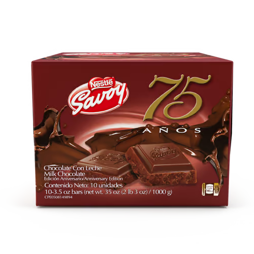 [1000076] SAVOY® Milk Chocolate 75th Anniversary Edition Display 10 Units of 100 g
