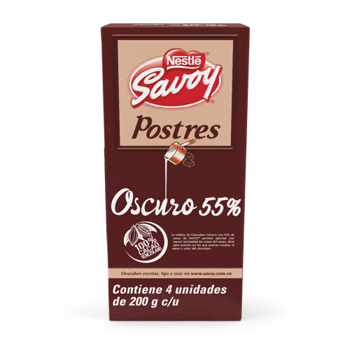 [1000080] SAVOY® Dessert Chocolate 55% Cocoa Display 4 Units of 200 g